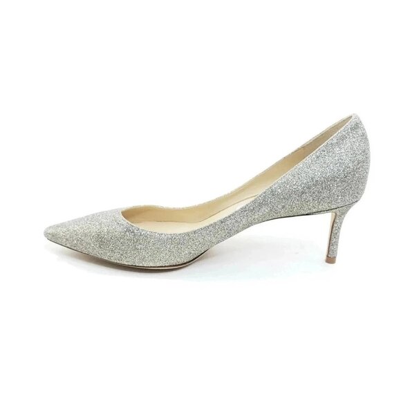 Jimmy Choo Romy 60 Glitter Pumps Platinum Ice Dusty Pointed Toe Heels Size 41 - Picture 8 of 11